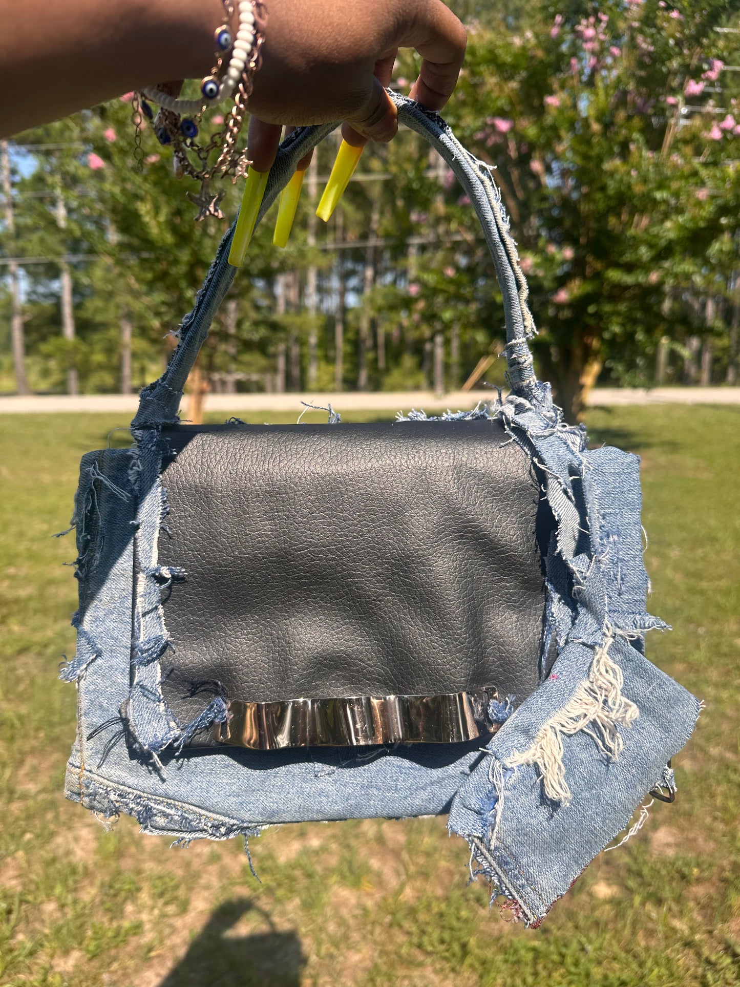 Cute denim and faux leather