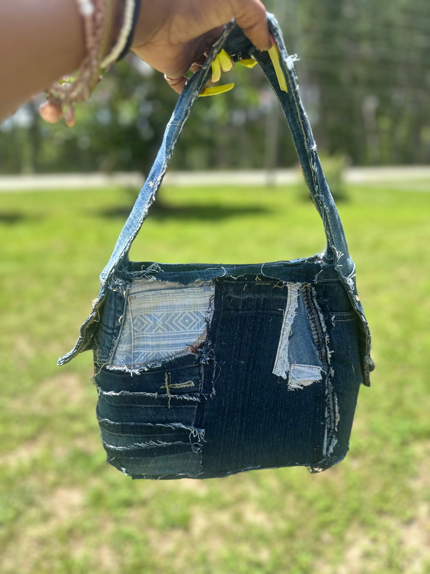 Denim hand bag with card holder
