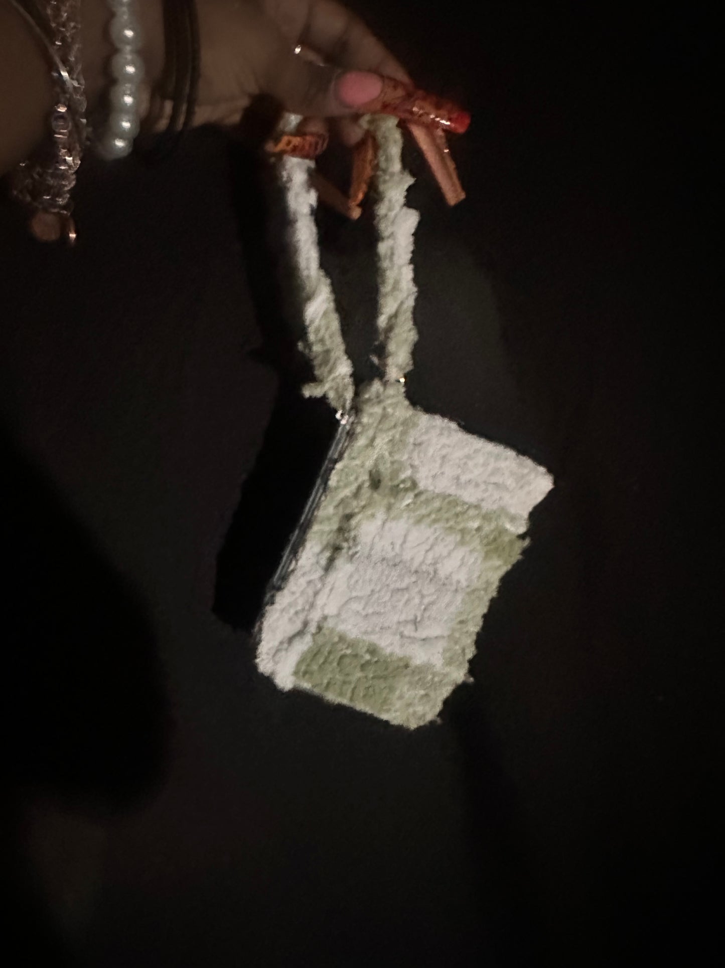 Fur Tote green and white with small wristlet