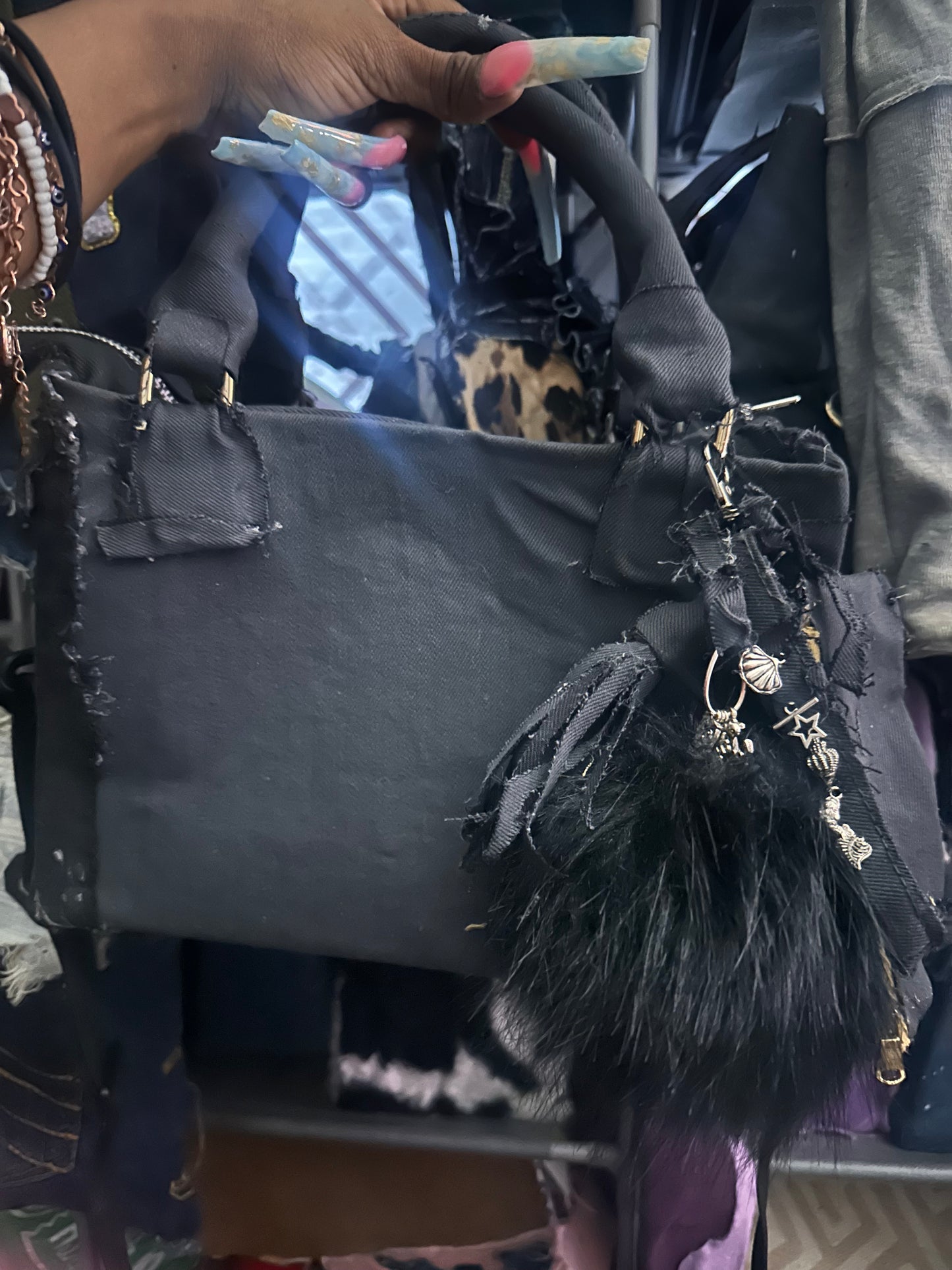 Gray and black tote with charm set