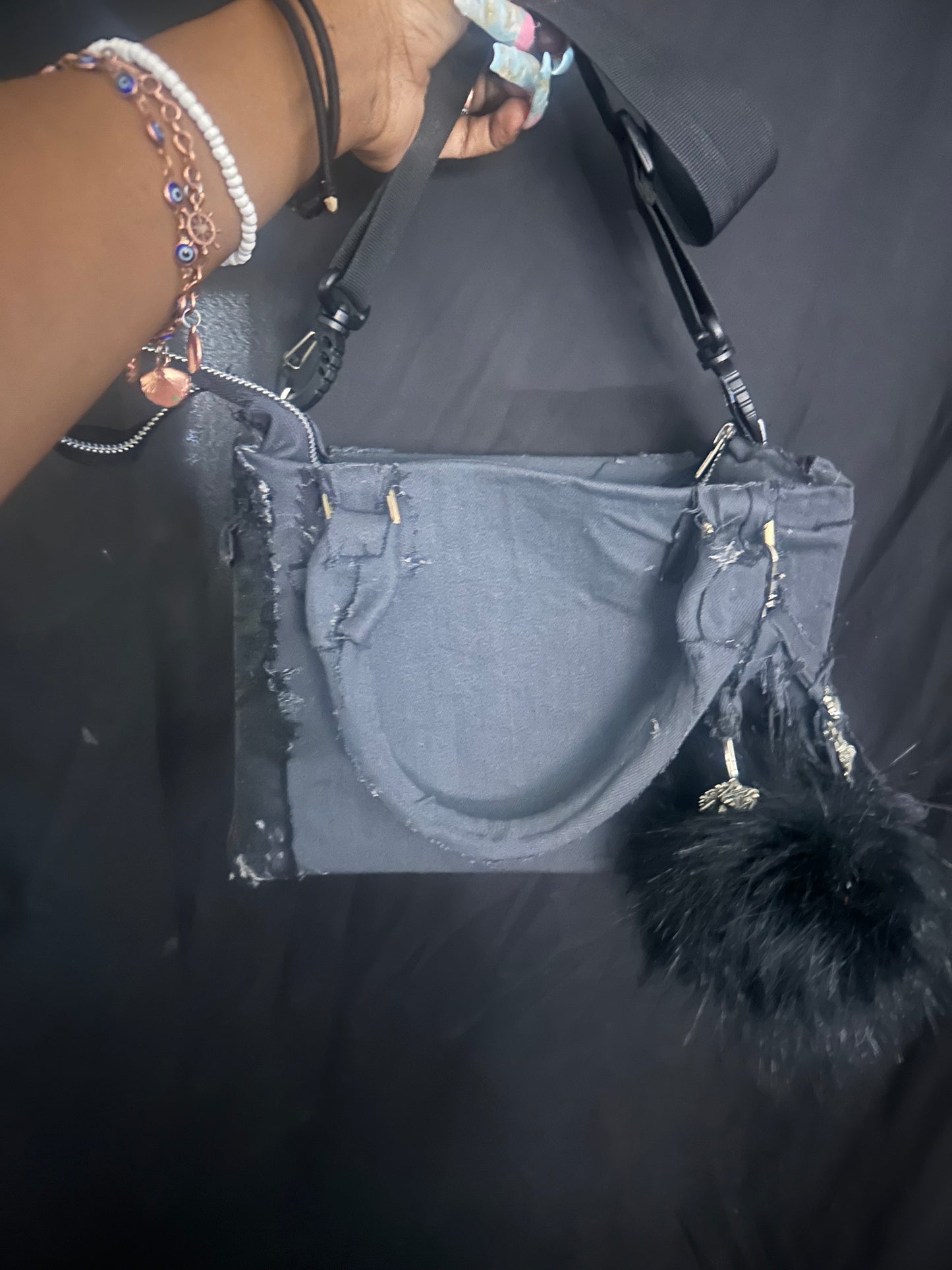 Gray and black tote with charm set