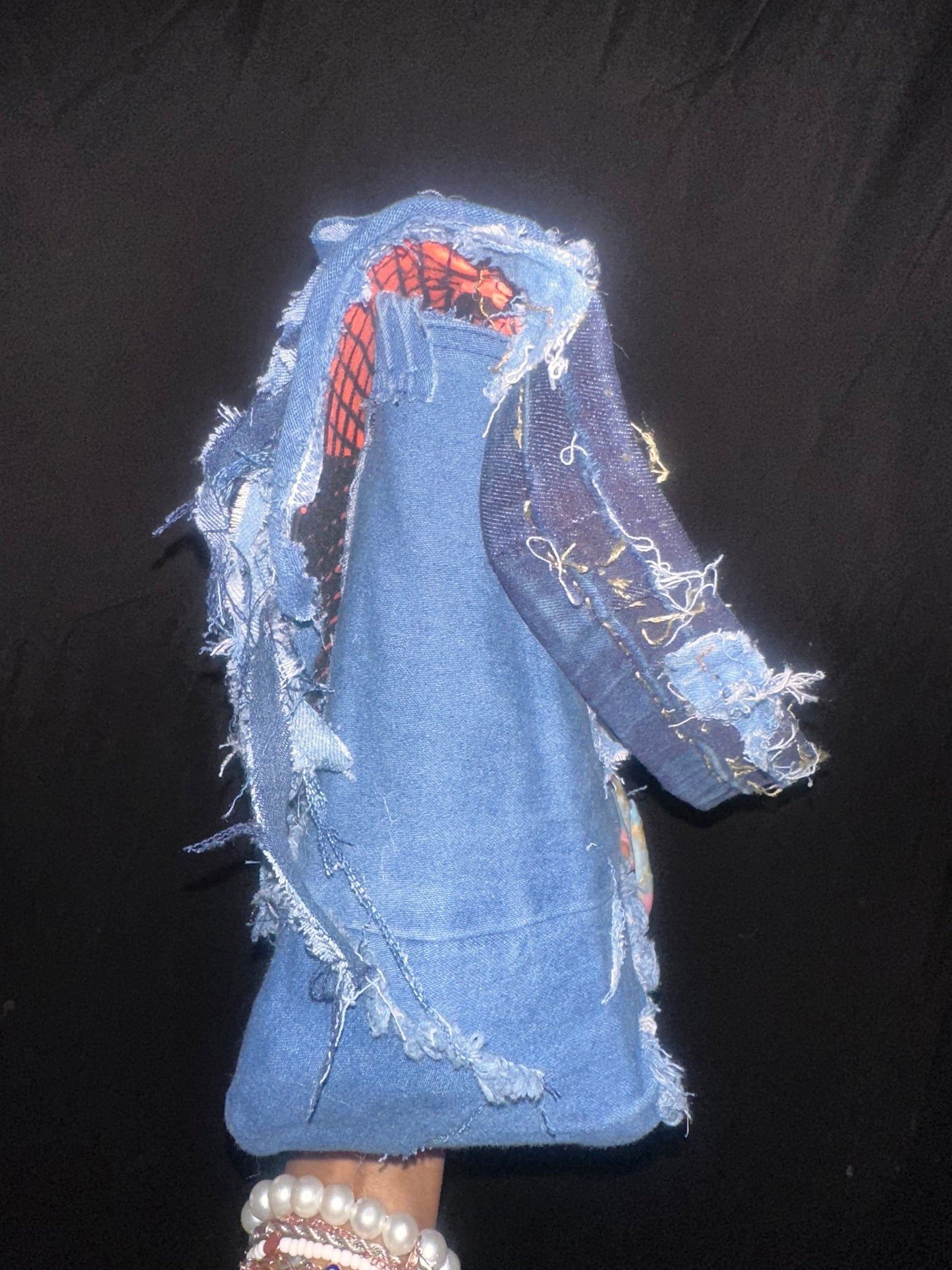 Frayed Denim Shoulder Bag