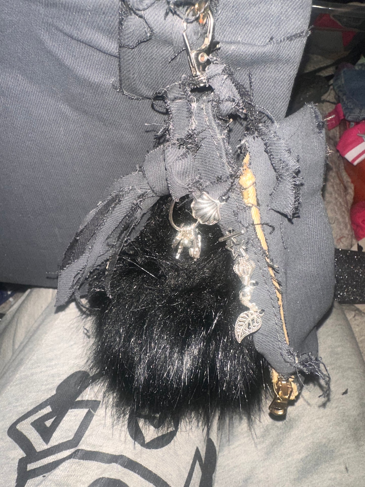 Gray and black tote with charm set