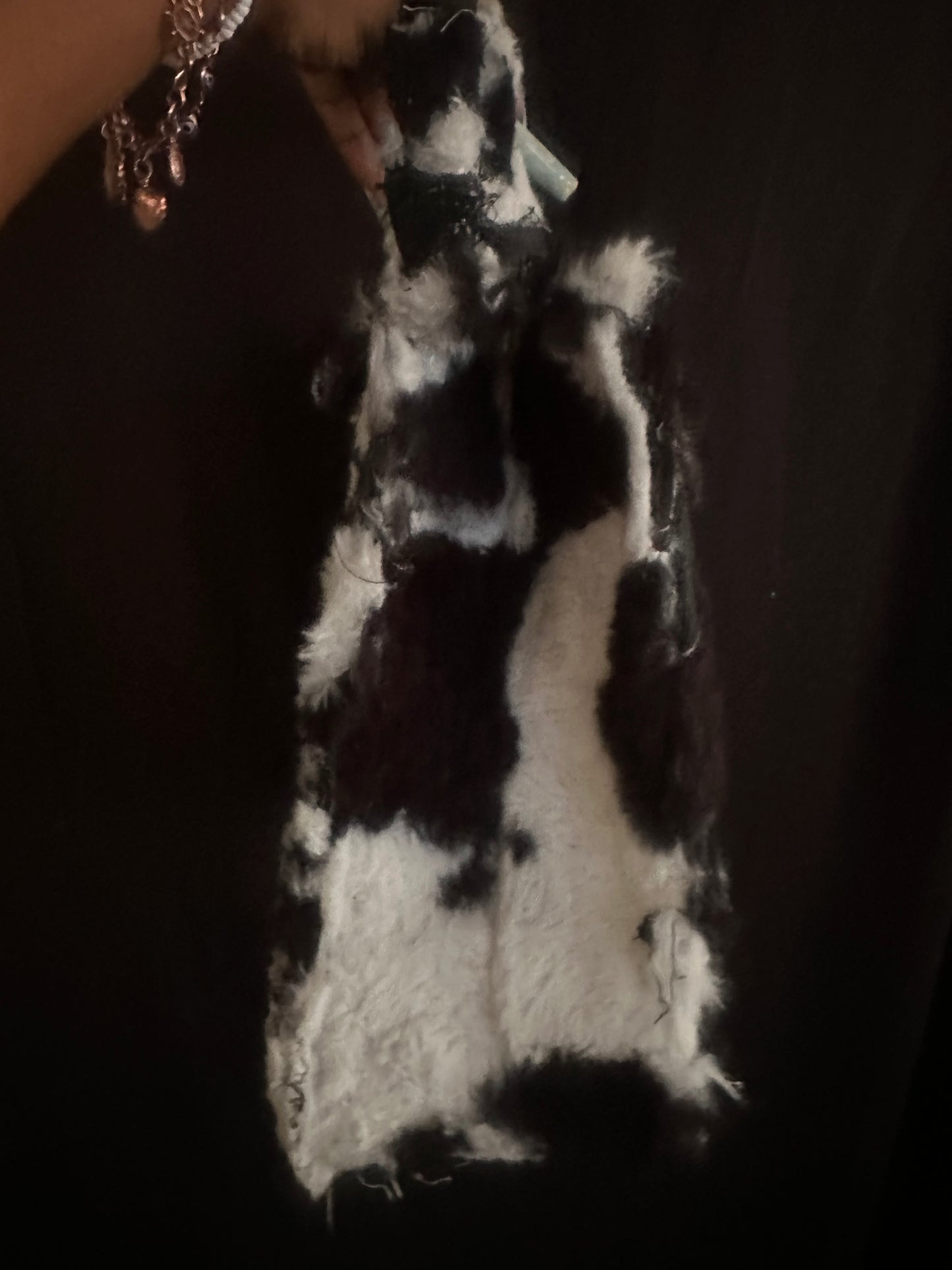 Cow print faux fur tote