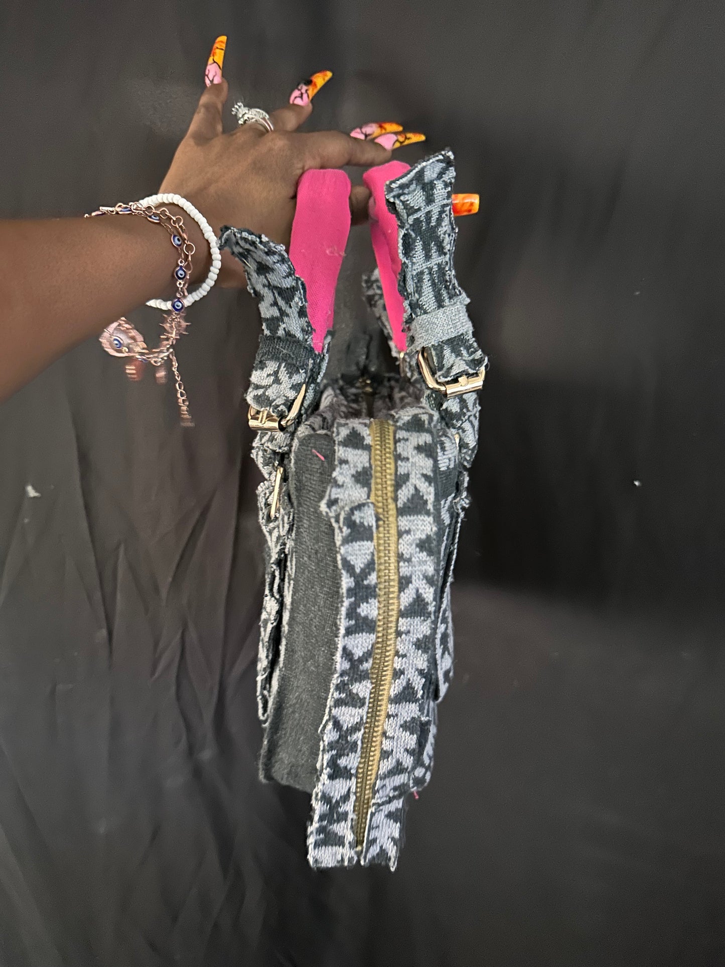 Cute grey and pink sweater tote