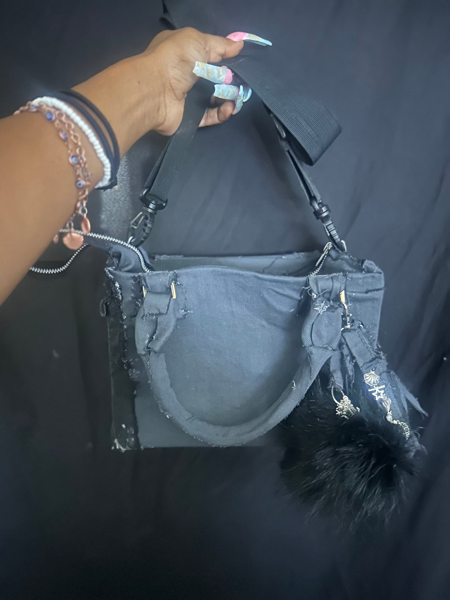 Gray and black tote with charm set