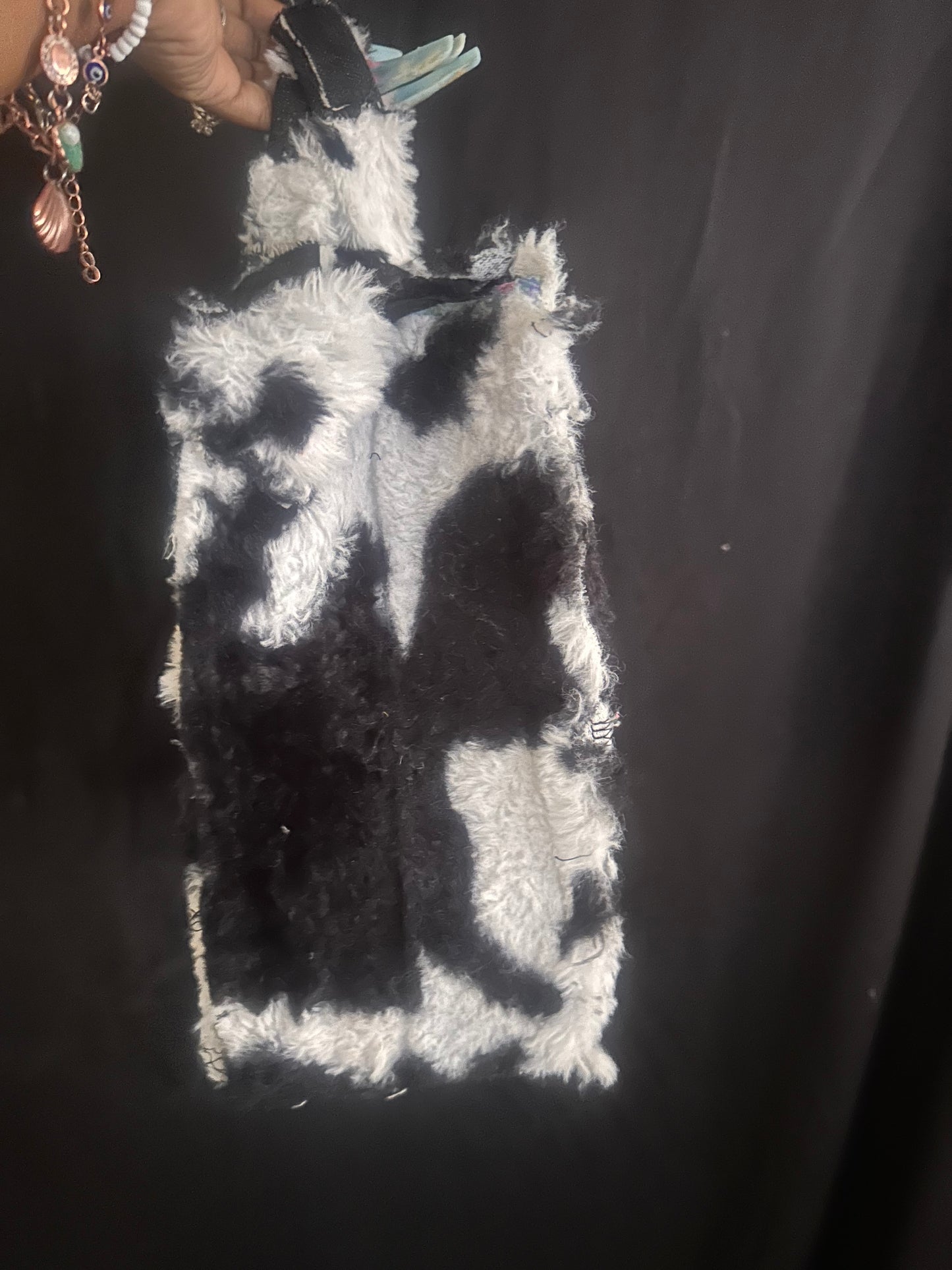 Cow print faux fur tote