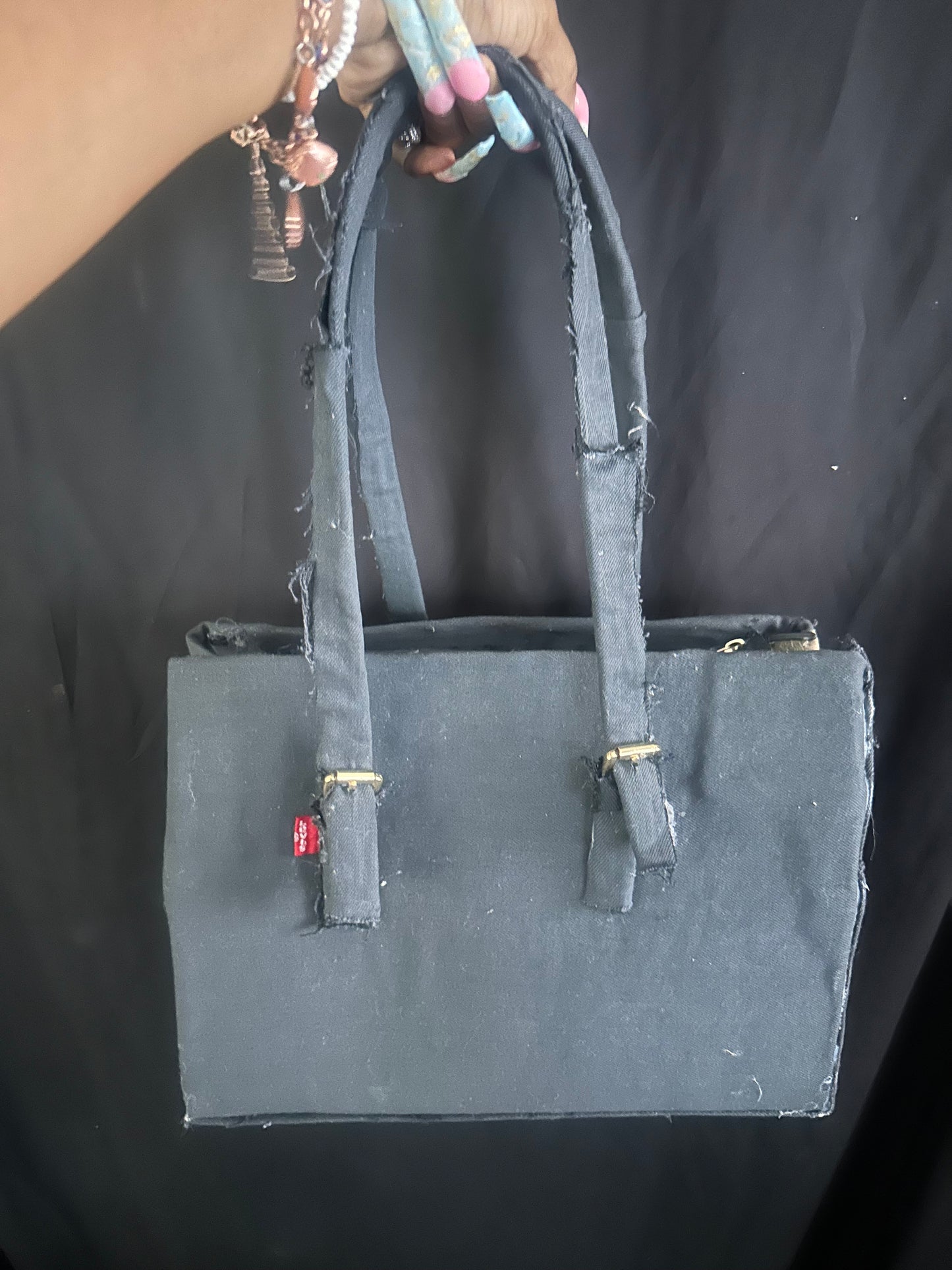 gray tote long shoulder straps