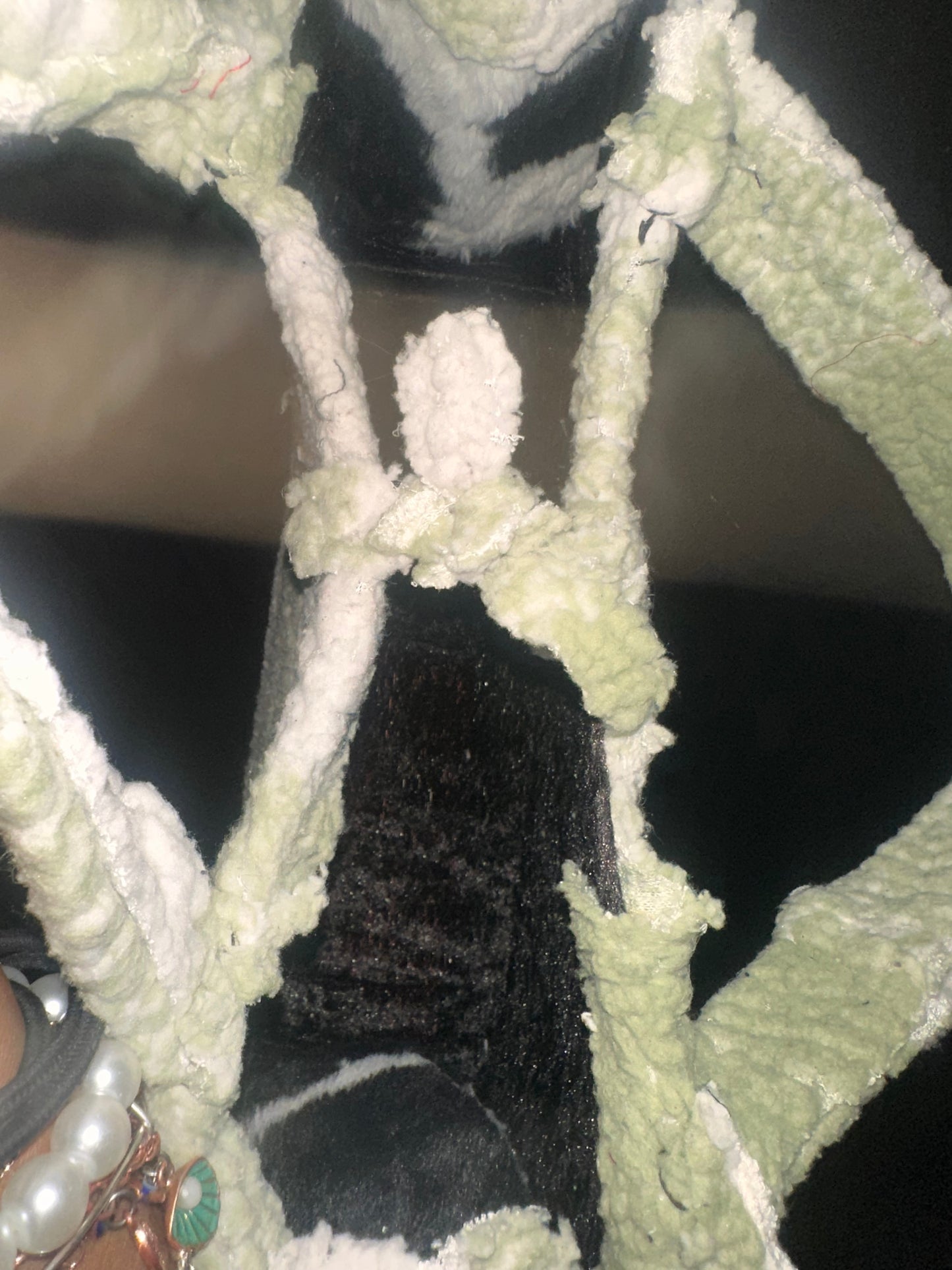 Fur Tote green and white with small wristlet