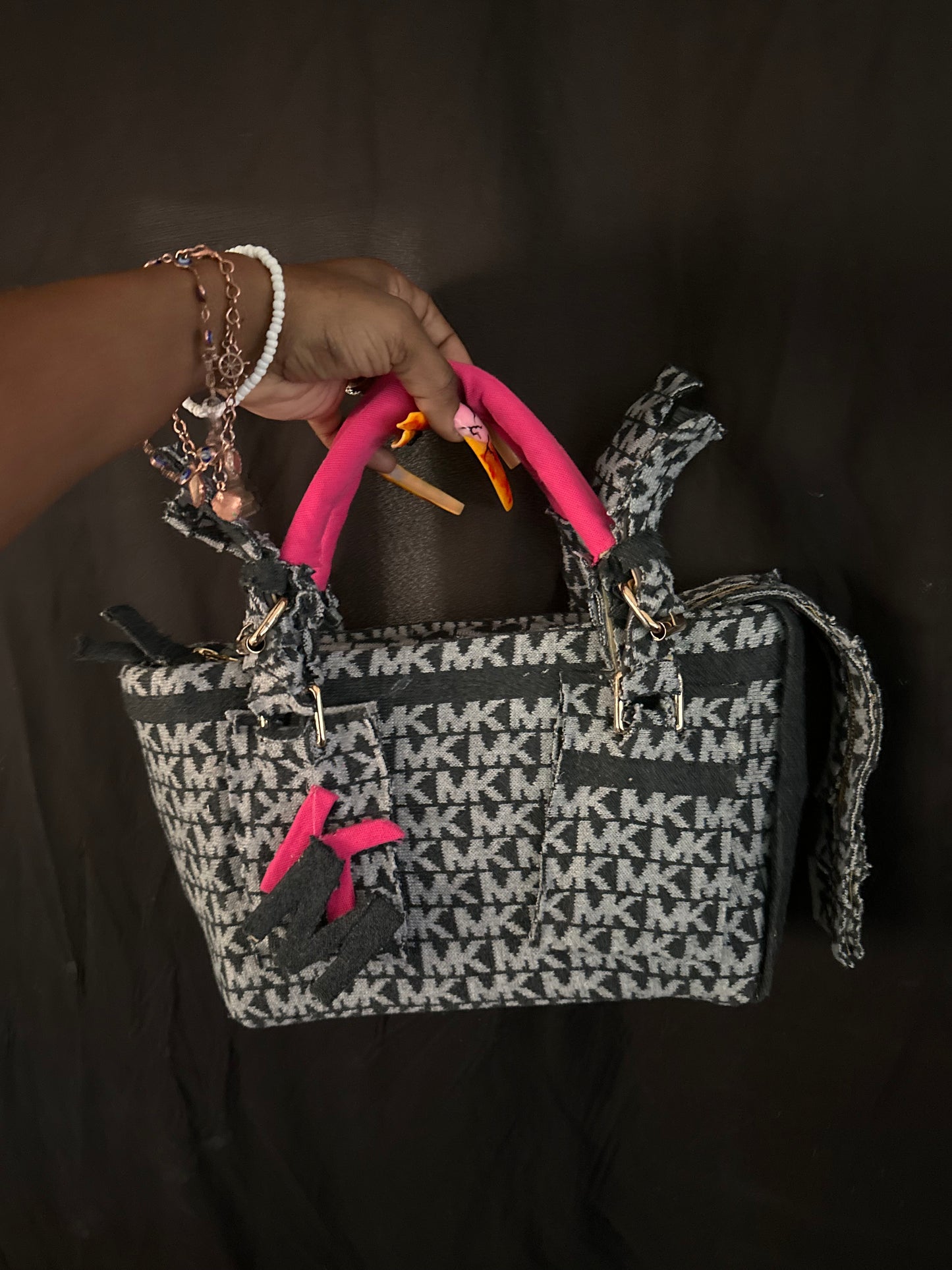 Cute grey and pink sweater tote