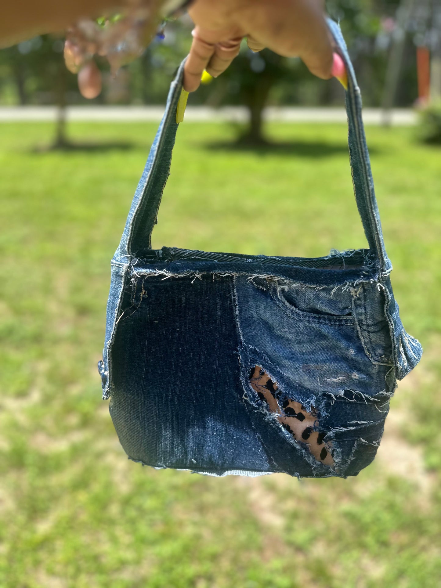 Denim hand bag with card holder