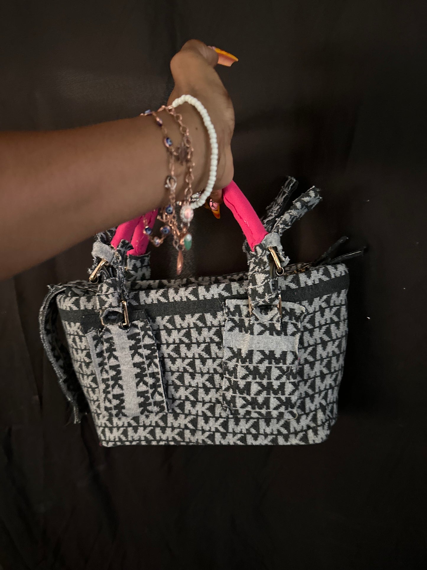 Cute grey and pink sweater tote