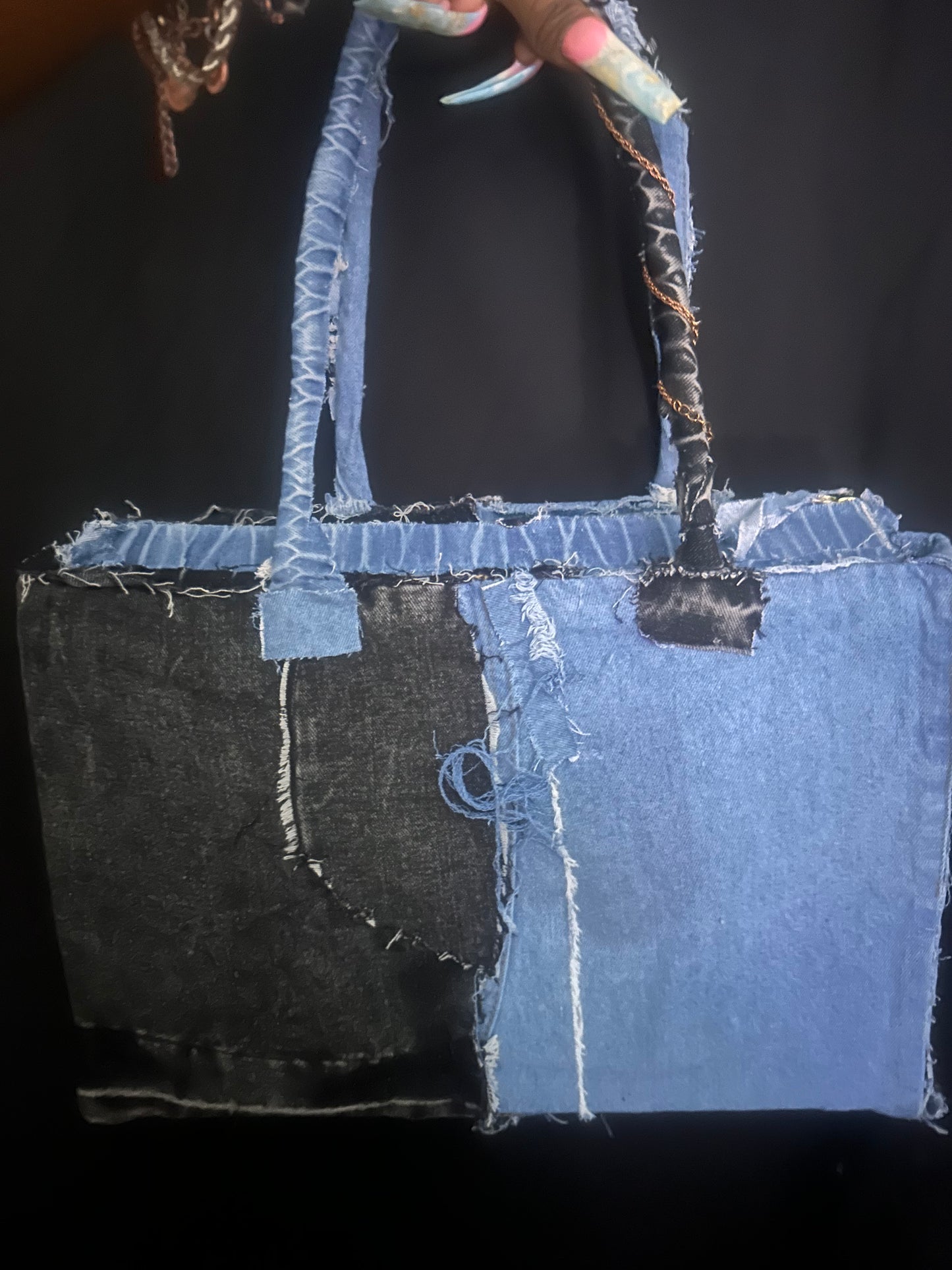 Stylish Denim Patchwork Tote