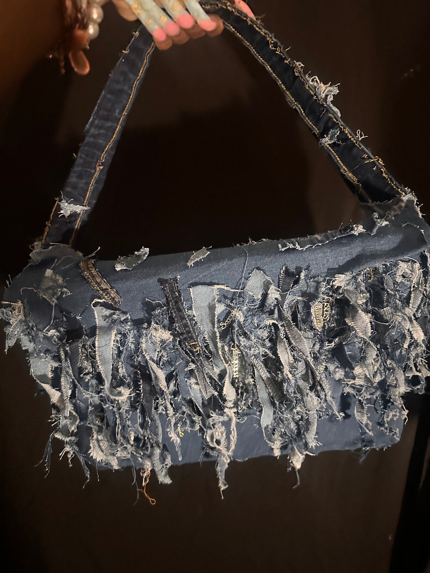 Frayed Denim Shoulder Bag