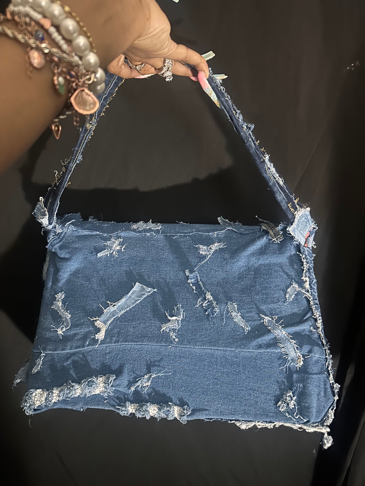 Frayed Denim Shoulder Bag